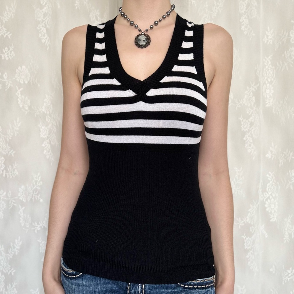 Grunge Black & White Striped Sweater Vest